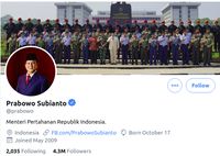 Wajah Baru Akun Twitter Prabowo Setelah Jadi Menhan