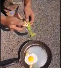 Cuaca Masih Panas, Pria Ini Biasa Masak Telur Pakai Petai di Jalanan