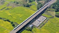 Ini adalah kereta peluru yang melintasi ladang Kota Gula di Kabupaten Binyang, Wilayah Otonomi Guangxi Zhuang, China Selatan. Foto: Dok. Xinhua/Lu Boan