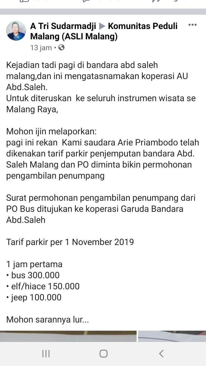 Viral Tarif Parkir Rp 300 Ribu di Bandara Abdulrachman Saleh Malang Viral Tarif Parkir Rp 300 Ribu di Bandara Abdulrachman Saleh Malang
