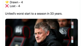 Prestasi MU di bawah asuhan Ole memang memprihatinkan. Foto: Twitter