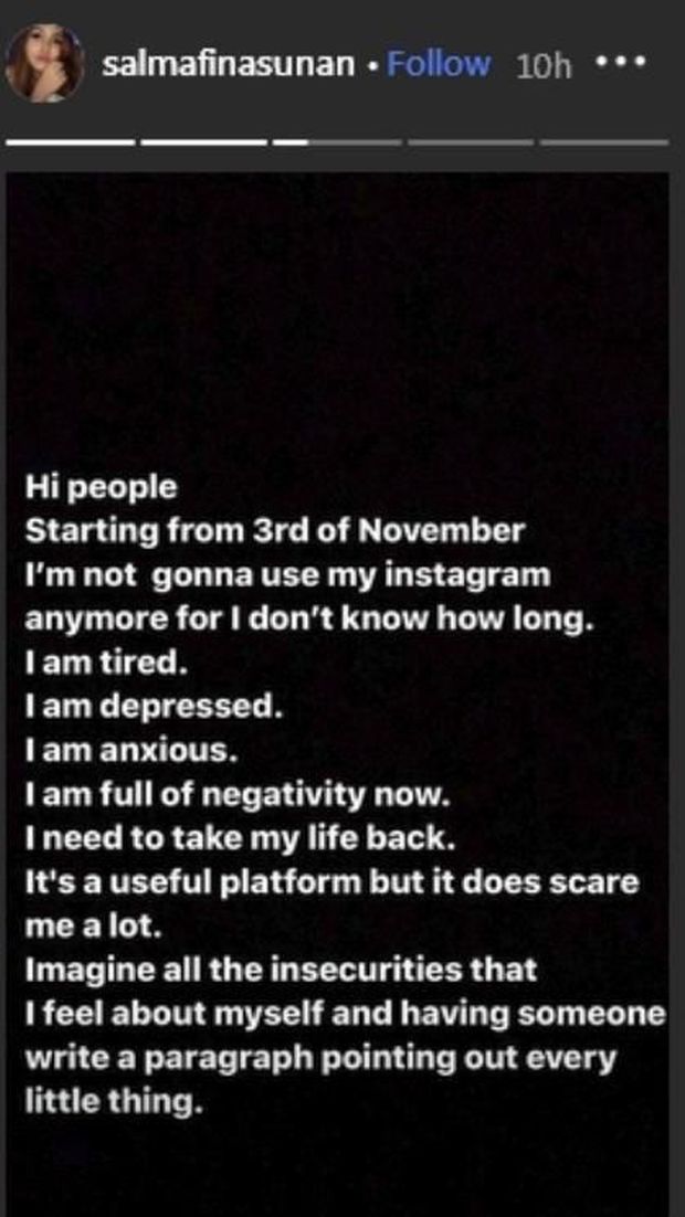 Lelah dan Depresi, Salmafina Sunan Juga Pamit dari Instagram
