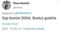 Sop buntut Rp 265 ribu. Buntut godzila, kata netizen yang mengomentari harga semangkuk sop buntut. Waduh seram ya membayangkan makan buntut godzila. Foto: instagram