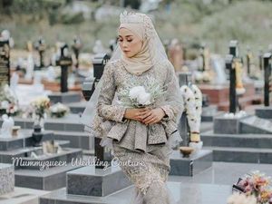 Viral Model Hijab Foto Pakai Gaun Pengantin di Kuburan, Dihujat Netizen