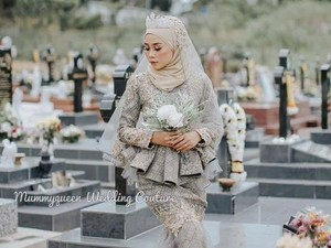 Viral Model Hijab Foto Pakai Gaun Pengantin di Kuburan, Dihujat Netizen