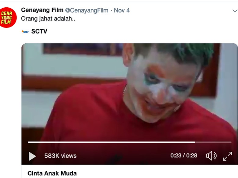 Foto: Rezky Aditya jadi Joker / Twitter Foto: Rezky Aditya jadi Joker / Twitter