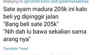 Ada banyak juga yang mengomentari harga menu lainnya. Dengan harga yang sama, netizen membayangkan beli sate ayam Madura di abang pinggir jalan. Foto: instagram