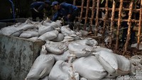 Tanggul ini dibuat sepanjang 150 meter menutupi kampung Rawajati.