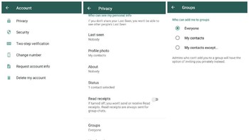 Pada halaman Pengaturan, kemudian pilih menu Akun (Accounts) dan pilih Privasi (Privacy) dan klik Grup (Groups). (Foto: screenshot)