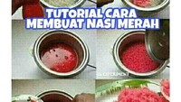 Nasi merah yang satu ini berasal dari kreatifitas netizen ngaco. Untuk membuatnya merah, nasi ini dicampur minuman soda warna merah. Nasinya juga rasa strawberry dong ya? Foto: istimewa