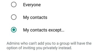 Pilihan My Contacts Except... artinya tidak semua kontak bisa memasukkan ke grup, tapi ada beberapa nomor yang bisa kamu kecualikan. (Foto: screenshot)