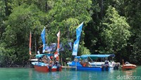 Berjarak sekitar 1,5 jam perjalanan laut via speedboat dari Dermaga Waisai, terdapat destinasi baru bernama Kolam Ajelly. Keberadaannya masih tergolong baru ketimbang destinasi lain yang sudah lebih dulu populer seperti Kalibiru (Randy/detikcom)