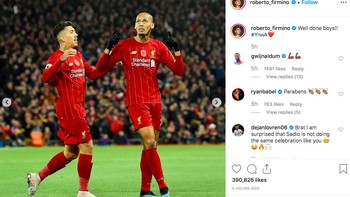 Roberto Firmino: Well done, boys. Foto: Instagram