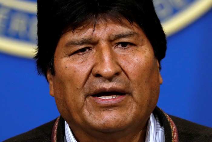 Bolivias President Evo Morales addresses the media at the presidential hangar in the Bolivian Air Force terminal in El Alto, Bolivia, November 10, 2019. REUTERS/Carlos Garcia Rawlins
