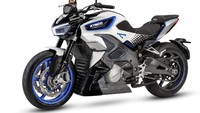 Kymco RevoNex juga dibuat semenarik mungkin dari sisi desain. RevoNex mengusung gaya streetfighter dengan desain headlamp agresif dan bodi yang kekar. RevoNex memiliki warna silver dengan sentuhan grafis biru di tangki dan beberapa bagian bodi.Foto: Kymco