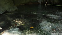Kurang lebih 5 hingga 10 menit, traveler pun akan tiba di ujung perjalanan. Di ujung dapat dijumpai Kolam Ajelly sedalam 3 meter di antara tebing batu yang begitu bersih dan alami. Saking bersihnya, traveler bisa melihat dasar dari kolam tersebut (Randy/detikcom)