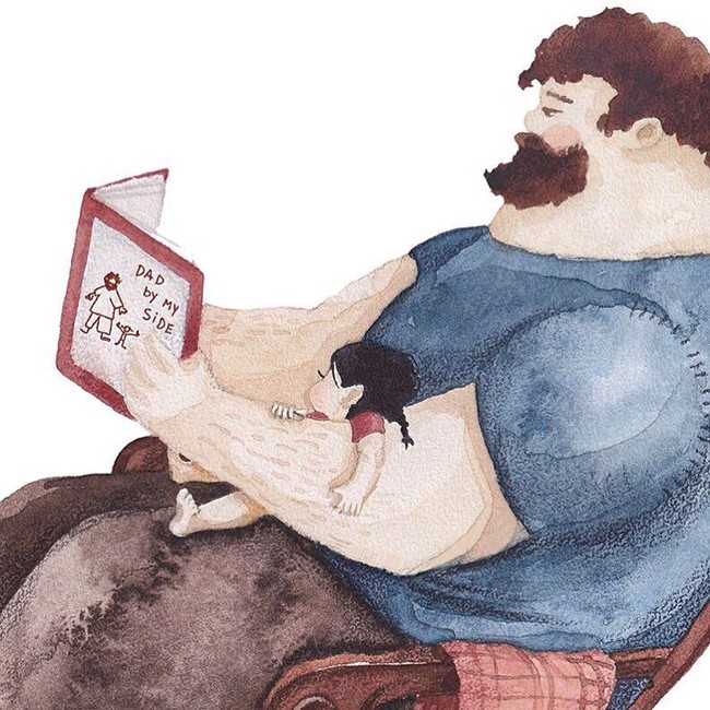 Tidak ada yang lebih nyaman selain duduk di pangkuan ayah dan mendengarkannya membacakan cerita untuk anak perempuannya. Foto: Instagram @vskafandre