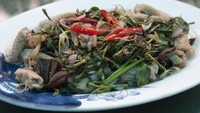Dari sekian banyak jenis olahan ular, tumis ular adalah yang terfavorit. Ada pemakaian cabai dan daun ketumbar dari sajian ini. Konon aromanya smoky dan sangat kaya. Foto: CNN Travel