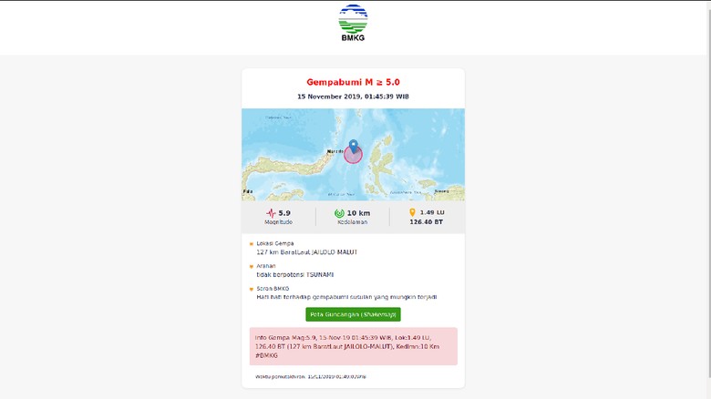 Gempa Susulan di Jailolo Malut, Kali Ini Magnitudo 5,9 Gempa Susulan di Jailolo Malut, Kali Ini Magnitudo 5,9