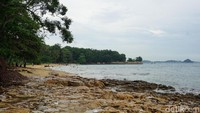 Gedung-gedung itu tampak kontras dengan Pantai Tanjung Pinggir yang damai dan sepi. Deburan ombak dan aroma laut tercium sampai sanubari (Foto: Ahmad Masaul Khoiri/detikcom)
