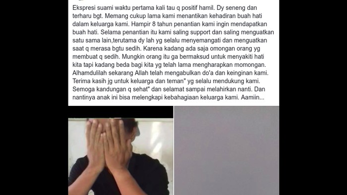 Viral ekspresi haru suami saat tahu istrinya hamil. Foto: Tangkapan layar Facebook Viral ekspresi haru suami saat tahu istrinya hamil. Foto: Tangkapan layar Facebook