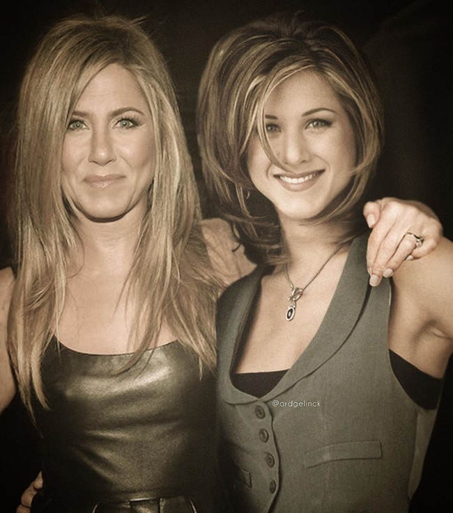 Beberapa selebriti pun tampak tak terlalu banyak berubah karena penampilan mereka yang awet muda, seperti Jennifer Aniston. Foto: Instagram @ardgelinck