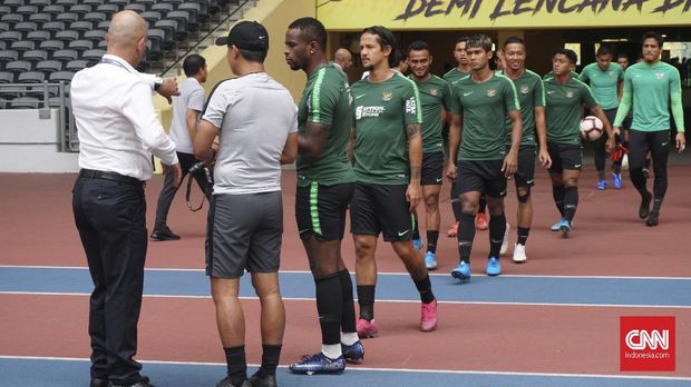 Timnas Indonesia saat menjalani latihan terakhir di Stadion Bukit Jalil pada Senin siang.