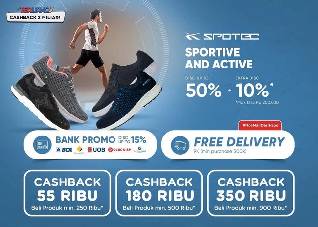 Situs belanja iLotte juga sedang mengadakan diskon pada beragam produk selama bulan November, termasuk sepatu dari brand Spotec yang susut harga sampai 50%. Adapun tambahan diskon 10% dengan maksimum potongan Rp 200 ribu. Foto: Twitter/Instagram
