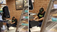 Tak sadar diperhatikan seorang pengunjung, pelayan restoran sandwich ini asyik gunting kuku sambil memegang jari-jari dengan kedua tangan untuk mengolah makanan. Foto: Istimewa