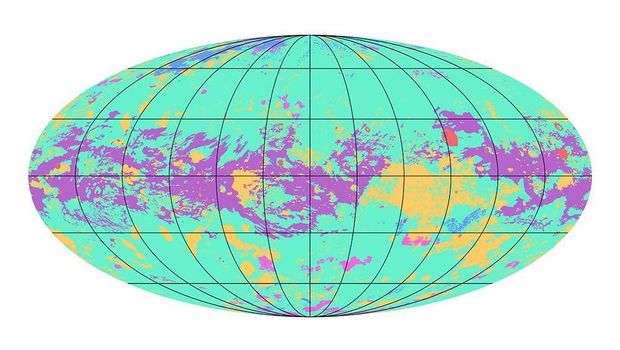 Peta geologis Titan, bulan terbesar yang mengorbit Planet Saturnus.