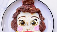Karakter Belle dari film Beauty and The Best ini terbuat dari kulit toritilla yang rambutnya berasal dari daging wagyu.  Foto: Instagram @jacobs_food_diaries