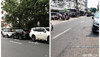 Sebelum ataupun sesudah marka parkir dihapus, mobil dan motor tetap parkir di area itu. (Rolando & Alfons/detikcom)