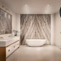 Kamar mandi ini adalah satu dari enam kamar mandi di penthouse mewah pasangan selebriti Justin Timberlake dan Jessica Biel di New York. Kamar mandi utama mereka hadir dengan desain simpel dan clean. Agar tak membosankan, dinding pada area dekat bathtub dibuat dengan keramik warna berbeda. Area shower dan toilet juga tampak dipisahkan di kamar mandi Justin dan Jessica. Foto: Dok. Trulia/Hello Magazine