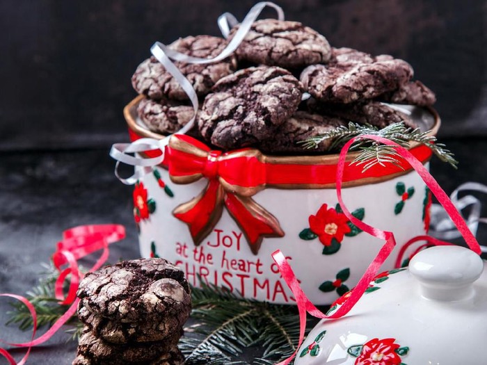Christmas Cookies Chocolate with cracks.Decorated with a Festive Decoration.Advent.Cakes.selective focus.