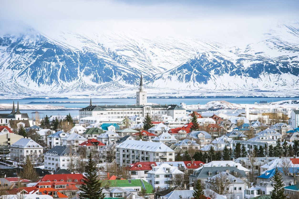 Reykjavik the capital city of iceland in winter view from above