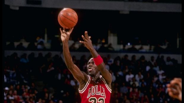 Guard Michael Jordan of the Chicago Bulls in action during a game against the Milwaukee Bucks at the Bradley Center in Milwaukee, Wisconsin.