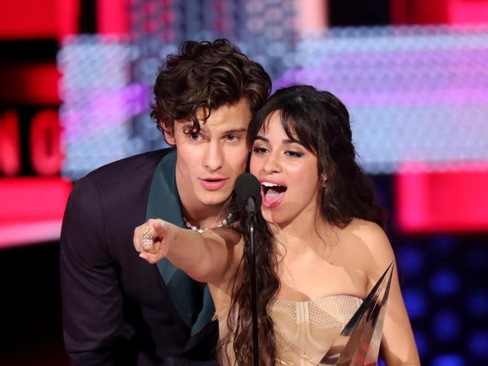 LOS ANGELES, CALIFORNIA - NOVEMBER 24: (L-R) Shawn Mendes and Camila Cabello perform onstage during the 2019 American Music Awards at Microsoft Theater on November 24, 2019 in Los Angeles, California. (Photo by Kevin Winter/Getty Images for dcp)