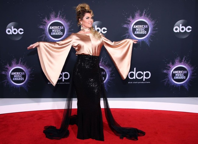 Sorotan tertuju pada Shania Twain ketika sang penyanyi country melangkahkan kakinya di karpet merah American Music Awards (AMAs) 2019, Minggu (24/11/2019). Penampilan tersebut menjadi perdana baginya setelah 16 tahun absen. (Foto: Getty Images)
