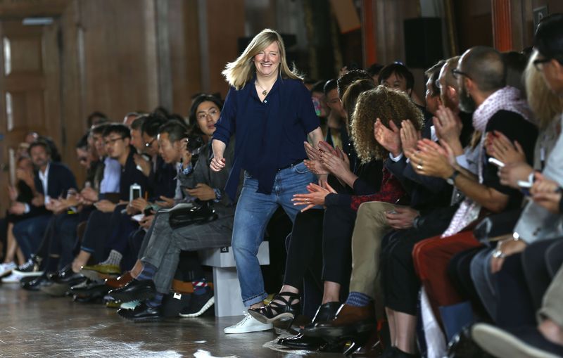 LONDON, ENGLAND - JUNE 16:  Designer Sarah Burton on runway at the Alexander McQueen show during the London Collections: Men SS15 at Royal College of Surgeons on June 16, 2014 in London, England.  (Photo by Tim P. Whitby/Getty Images)