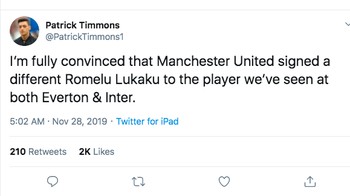 Berbagai opini pun dilontarkan netizen. Saya yakin Manchester United merekrut Lukaku yang berbeda ddibandingkan Lukaku yang kita lihat di Everton dan Inter,. Foto: Twitter