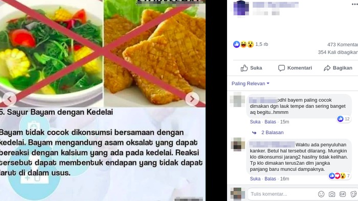 Beredar hoax tidak boleh makan bayam bersamaan dengan tempe. Foto: detikHealth Beredar hoax tidak boleh makan bayam bersamaan dengan tempe. Foto: detikHealth