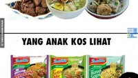 Satu hidangan tapi beda pandangan. Kalau orang biasa melihat aneka makanan secara normal maka anak kost justru membayangkan mie instan. Termasuk membayangkan semangkuk soto dalam bentuk mie instan. Foto: istimewa