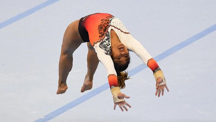 Rifda Irfanaluthi memenangi medali emas di senam artistik nomor vault. Indonesia di peringkat ketiga klasemen medali sementara SEA Games 2019.Foto: Nyoman Budhiana / Antara Foto Rifda Irfanaluthi memenangi medali emas di senam artistik nomor vault. Indonesia di peringkat ketiga klasemen medali sementara SEA Games 2019.Foto: Nyoman Budhiana / Antara Foto