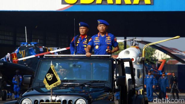Korps Kepolisian Perairan dan Udara (Korpolairud) Polri menggelar upacara HUT ke-69 di Lapangan Udara Pondok Cabe, Pamulang, Tangerang Selatan, Rabu (4/12/2019). Upacara dipimpin oleh Kapolri Jenderal Jenderal Idham Azis.