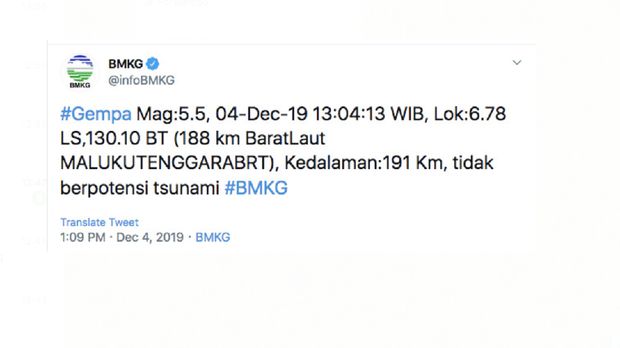 Gempa M 5,5 Guncang Maluku, BMKG: Tidak Berpotensi Tsunami