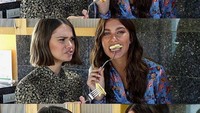 Maia Mitchell merupakan sahabat terdekat Camila Corrone. Ini bukti kedekatannya saat mereka mencicipi makanan makanan menggunakan garpu. Foto: Instagram @camilamorrone