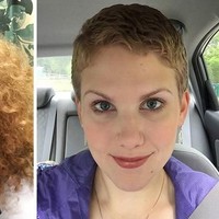 Wanita ini mendonasikan rambut keriting dan panjangnya untuk dijadikan wig beberapa tahun lalu. Setelah jadi cepak, ia justru mempertahankan rambut pendeknya dan tak pernah lagi memanjangkan rambut. Foto: Dok. Boredpanda, Instagram, Reddit