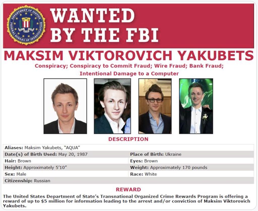 Maksim Yakubets (Twitter FBI)