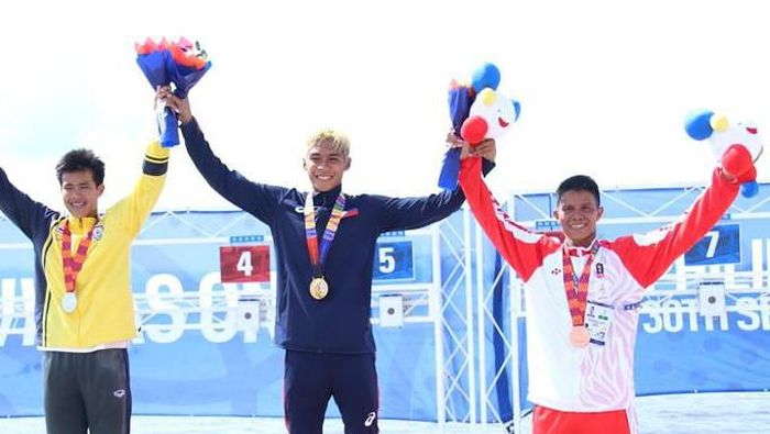 Muhammad Taufik saat mendapatkan perunggu di modern pentathlon beaches triathle SEA Games 2019. (dok. pribadi) Muhammad Taufik saat mendapatkan perunggu di modern pentathlon beaches triathle SEA Games 2019. (dok. pribadi)