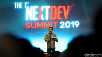 Dirjen Informasi dan Komunikasi Publik Kominfo, Widodo Muktiyo, turut hadir mewakili Menkominfo dalam acara Telkomsel The NextDev Summit 2019.